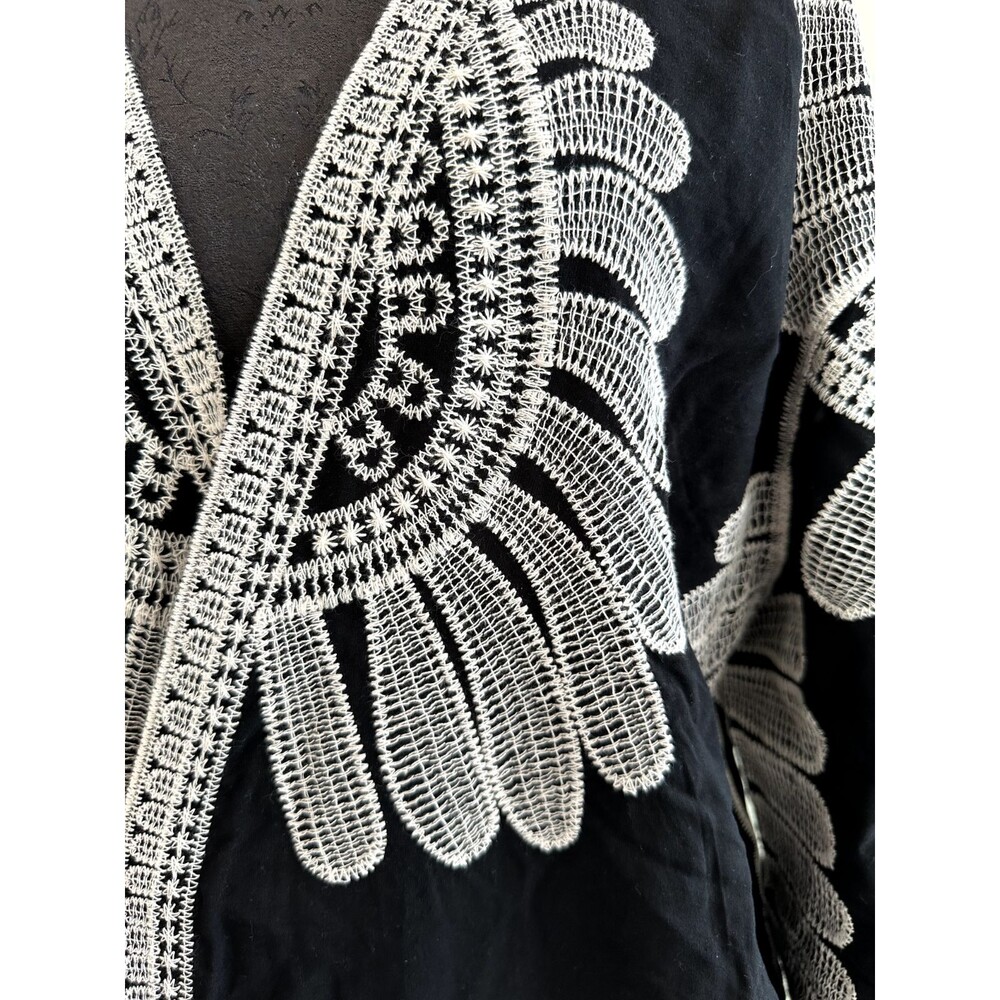 Black Embroidered Kimono Duster Open Front Size XL by Pinky - Picture 7 of 10